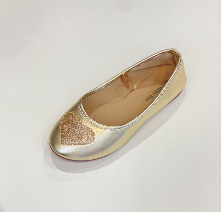 Picture of B141270 GIRLS GOLD BALLERINA SLIP ON WITH HEART